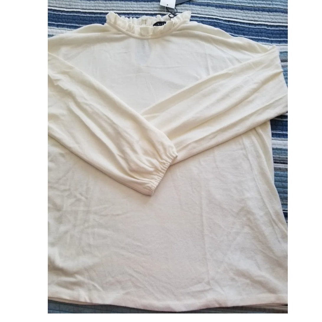 Gibson Look Casual Soft Ruffle Neck Brushed Sweater Sz Large in Ivory NWT
