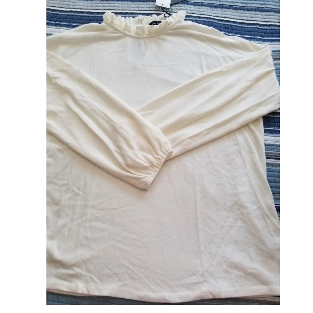 Gibson Look Casual Soft Ruffle Neck Brushed Sweater Sz Large in Ivory NWT