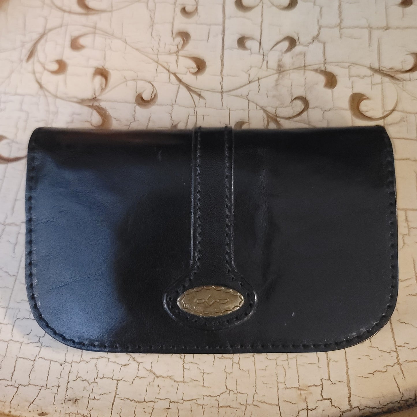 Vintage Axcess Black Leather Women's Flap Wallet Made in Italy
