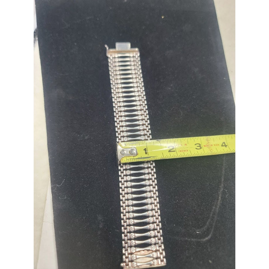 Vintage 49.5g Italy 925 Sterling 1 1/4" Wide Ladder Bar Gate link Bracelet 8"