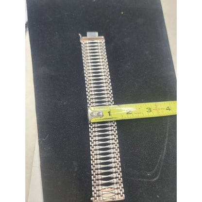 Vintage 49.5g Italy 925 Sterling 1 1/4" Wide Ladder Bar Gate link Bracelet 8"