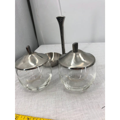 Mid Century Condiment Server Cordova Set MCM stainless steel glass mustard jelly