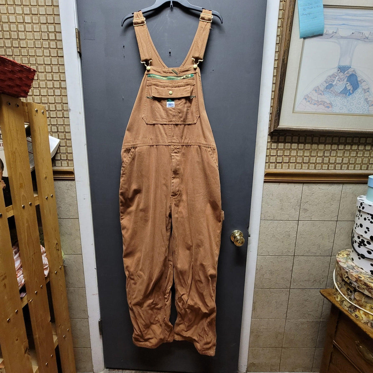 Liberty duck Bib Overalls Size 42" x 32" coveralls Pecan Brown Workwear Utility