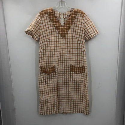 Vintage 1940s dress lightweight summer short sleeve brown Medium/ Large house