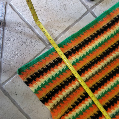 Handmade Wool throw 1970s FLAME Brown Yellow orange Green Gold CABIN 42" x 56"