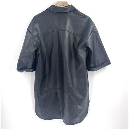 Topshop Dress Black Faux Leather Oversized Shirtdress Women Size 2 NEW