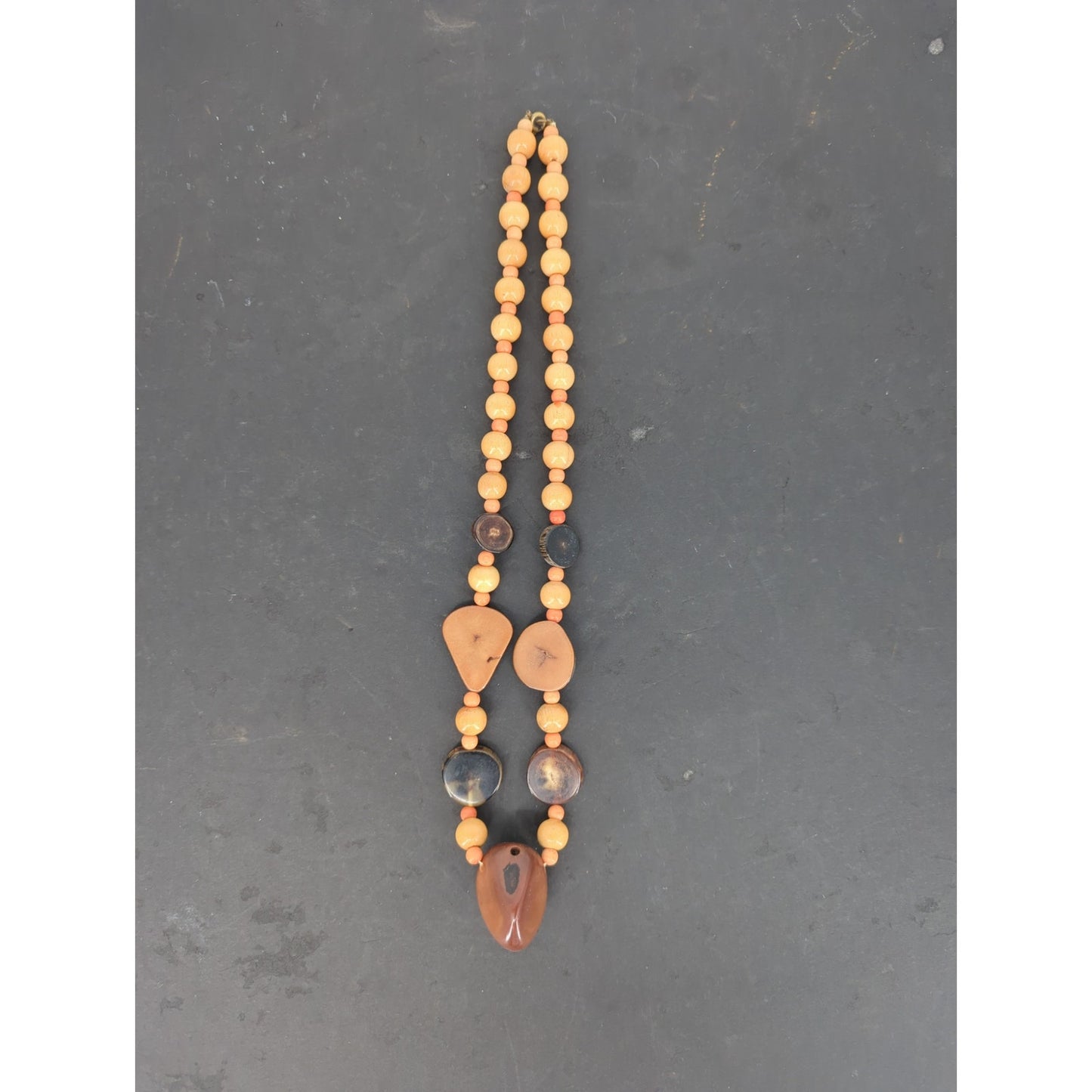 Vintage Chunky Stone & Wood Bead Statement Necklace Brown Boho Chic
