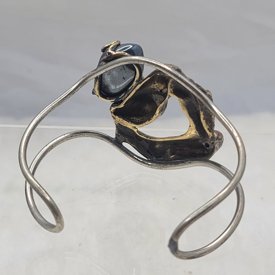 Vintage Molten Brutalist Sculptural Mixed Metal Cuff Bronze & Polished Hematite