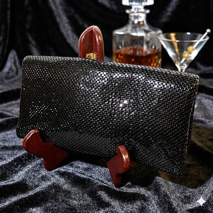 Vintage La Regale Black Metal Mesh Folding Envelope Clutch Zipper Tab Missing
