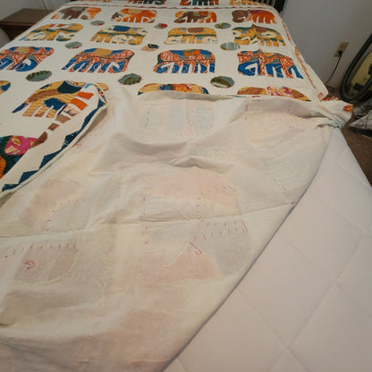 Orange cream elephant tye dye Hand sewn queen full blanket coverlet lightweight
