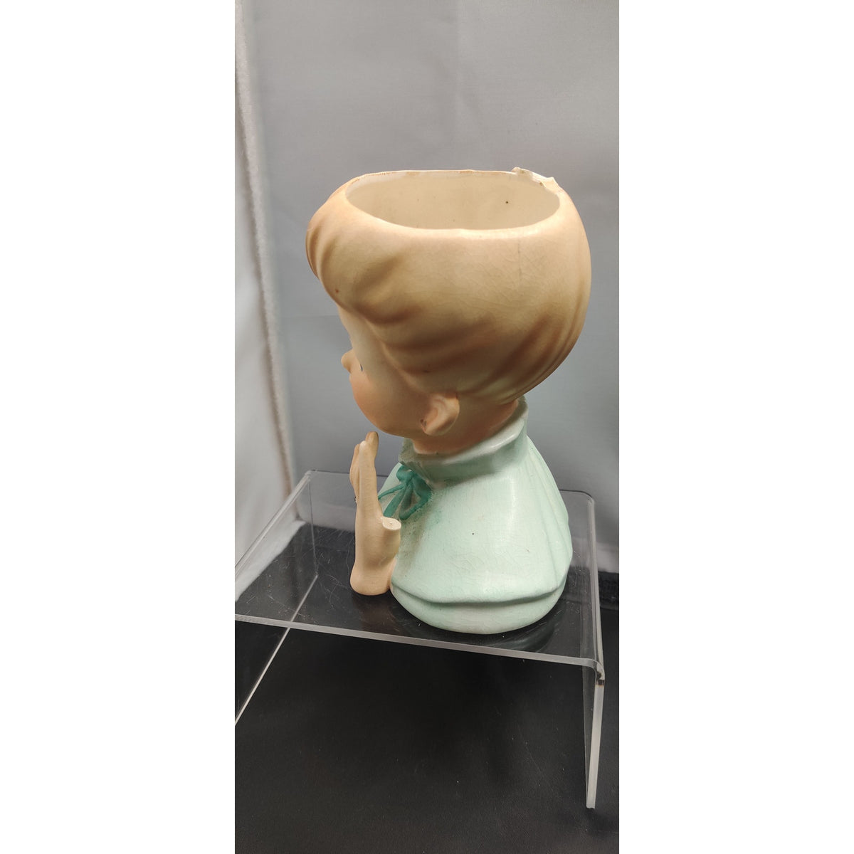 Vintage 1950s Damaged Napco Blonde Lady Head Vase Planter Green Dress Kitsch