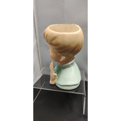 Vintage 1950s Damaged Napco Blonde Lady Head Vase Planter Green Dress Kitsch