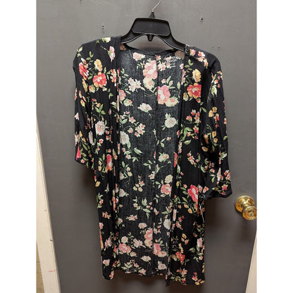 Harper Canyon Size Large cover up kimono YOUTH floral black flowers short sleeve