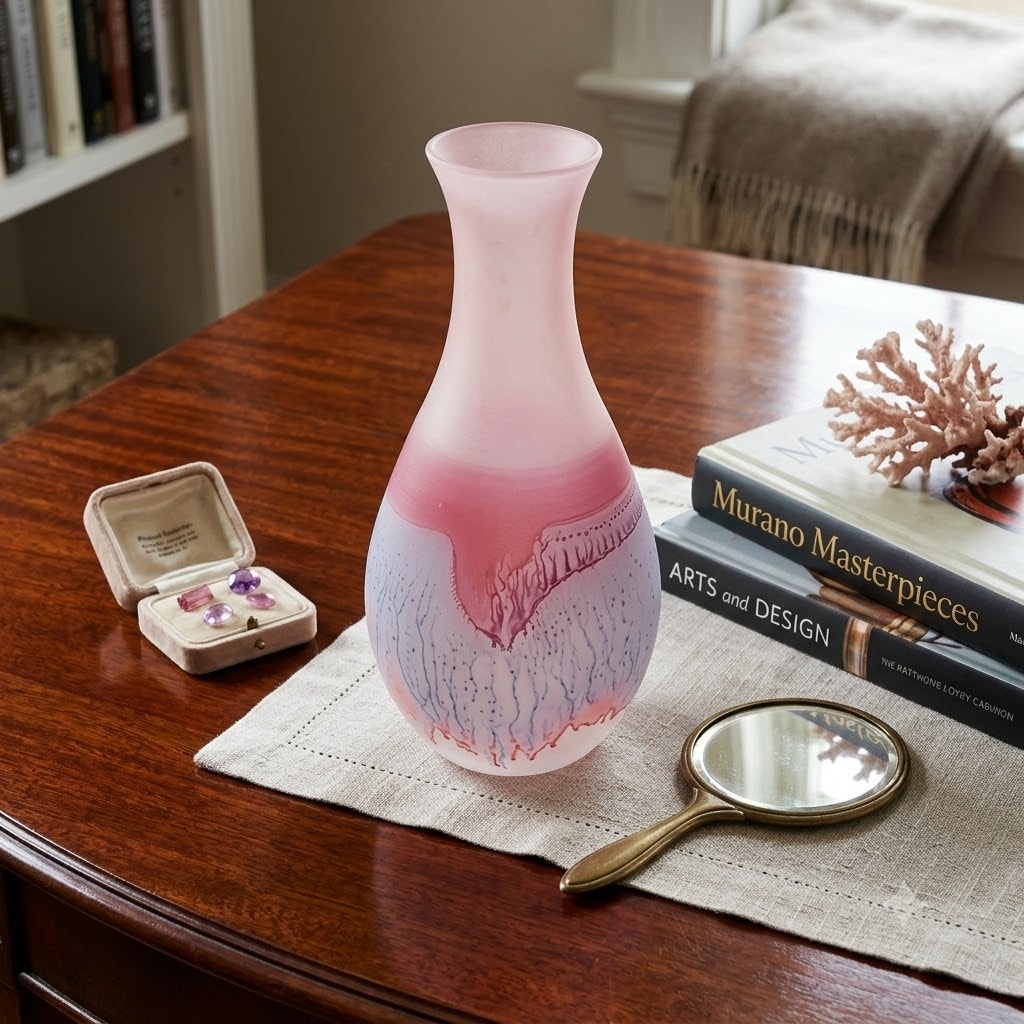 Hebron Glass Wine Decanter Israel Art Glass Pink White East Hand Blown Vase