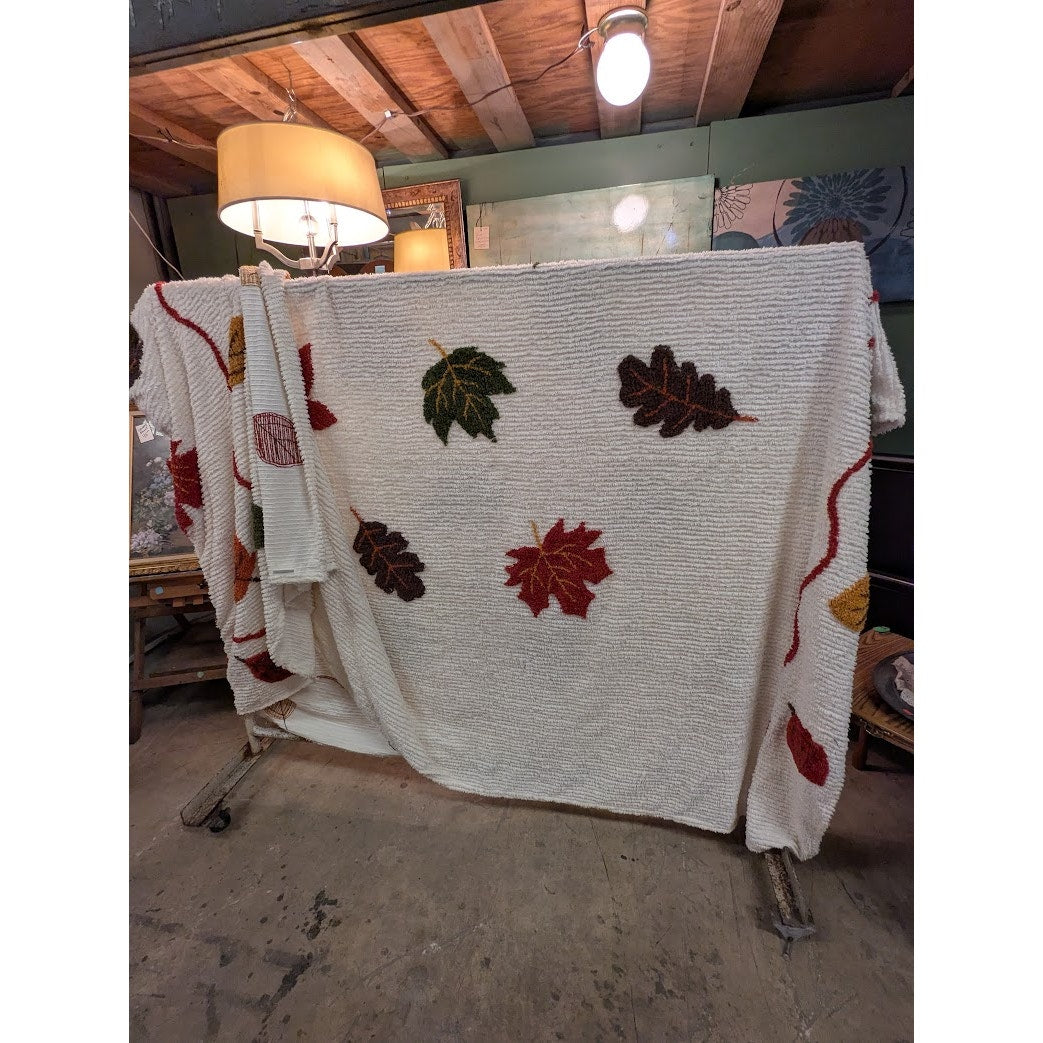 Sleepwell King Autumn Fall Leaves Chenille blanket coverlet bedspread w/overhang