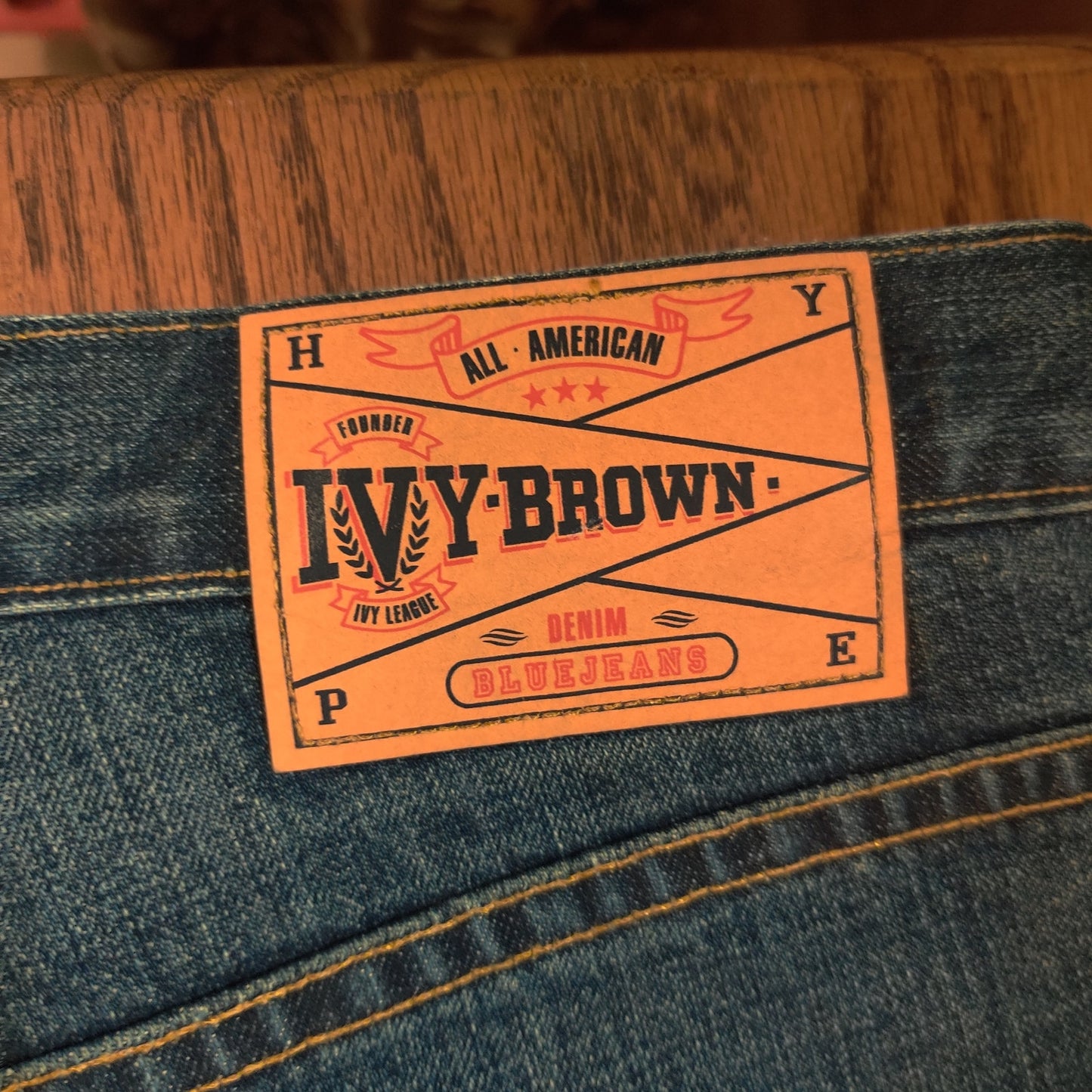 Ivy Brown Blue Jeans Men Straight Leg Denim Pants Classic Western Workwear 40x32