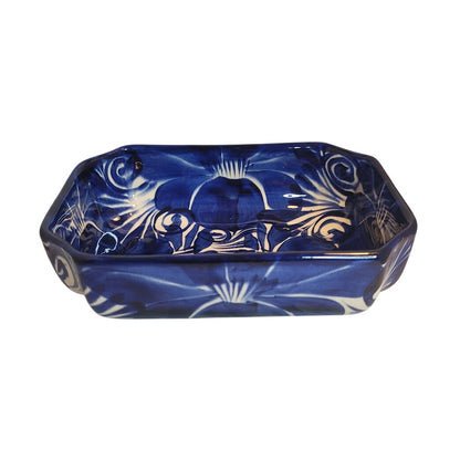 Handmade Handpainted Talavera Casserole Serving Dish Blue White Rectangle
