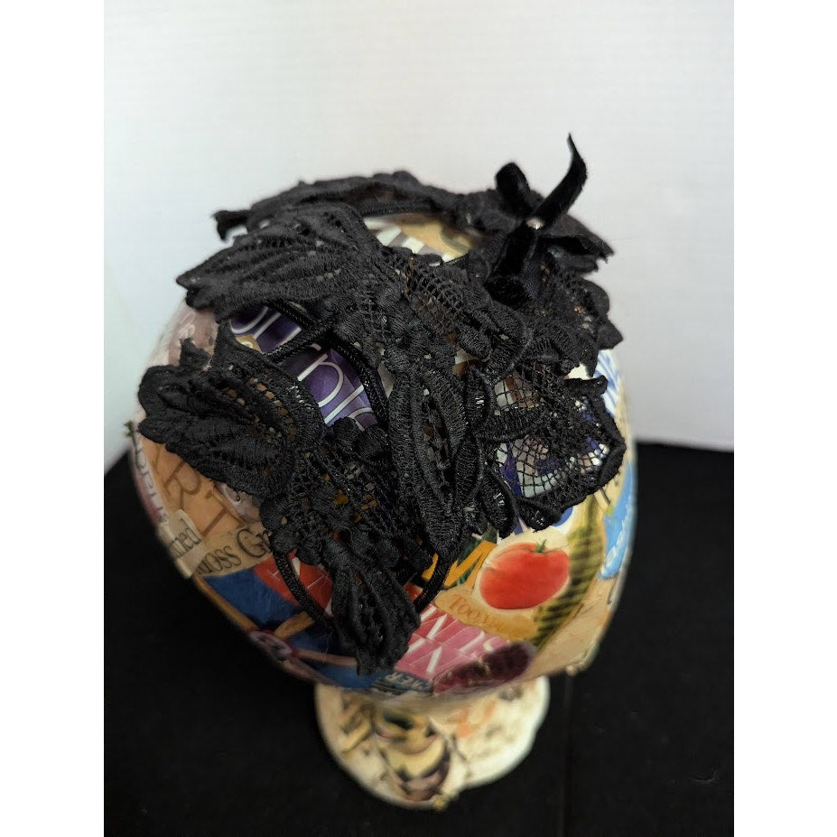 Vintage 50s Black Lace Whimsy Hat Velvet Bow Juliet Cap Noir Glam 40's 50's