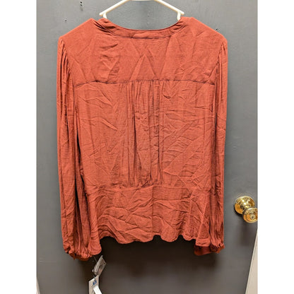 Treasure & Bond Long Sleeve Blouson Shirt V-Neck Rust Russet Blouse NEW large