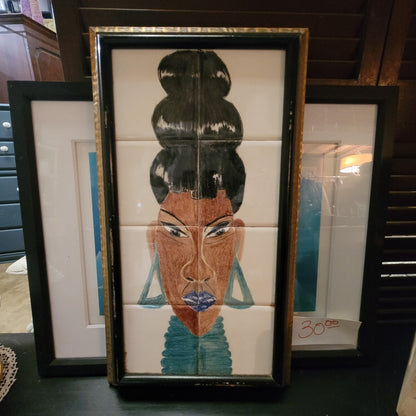Afrocentric Tile Art African Queen Portrait 80s Glam Wall Decor  19.6" x 10.6"