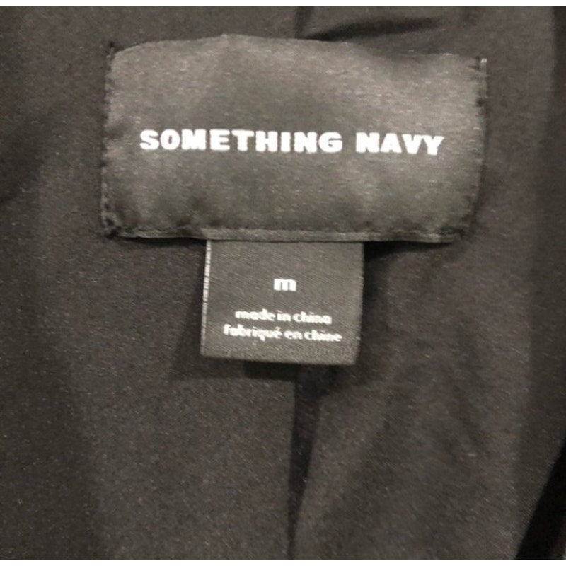 Something Navy Gloss Trench Coat Belted Black Size Medium goth matrix Jacket NEW