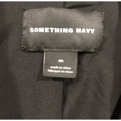 Something Navy Gloss Trench Coat Belted Black Size Medium goth matrix Jacket NEW