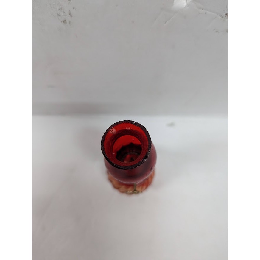 Vintage GLASS miniature oil hurricane lamp textured 1960s Flash painted Red