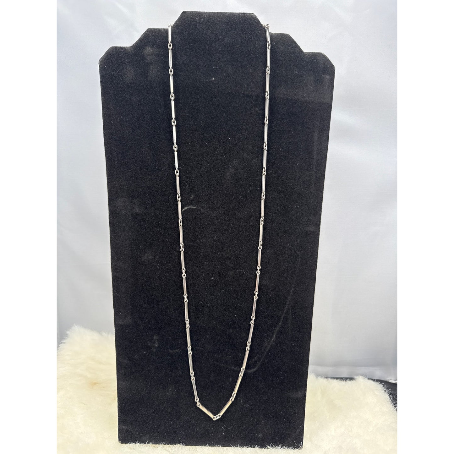 Vtg Modernist Silver Bar Link Necklace 30" Minimalist Industrial Statement Chain