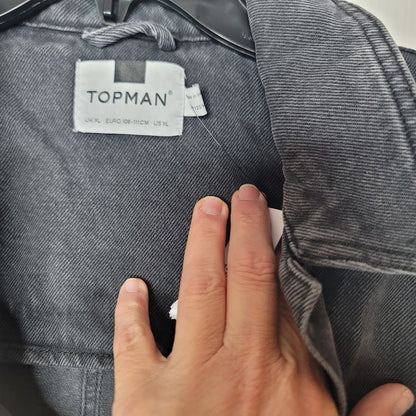 Topman faded denim black Chore Jacket Size XL NEW 3 pocket button up