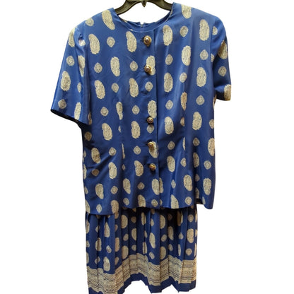 Leslie Fay vintage drop waist 18 dress Blue white Paisley summer garden Plus