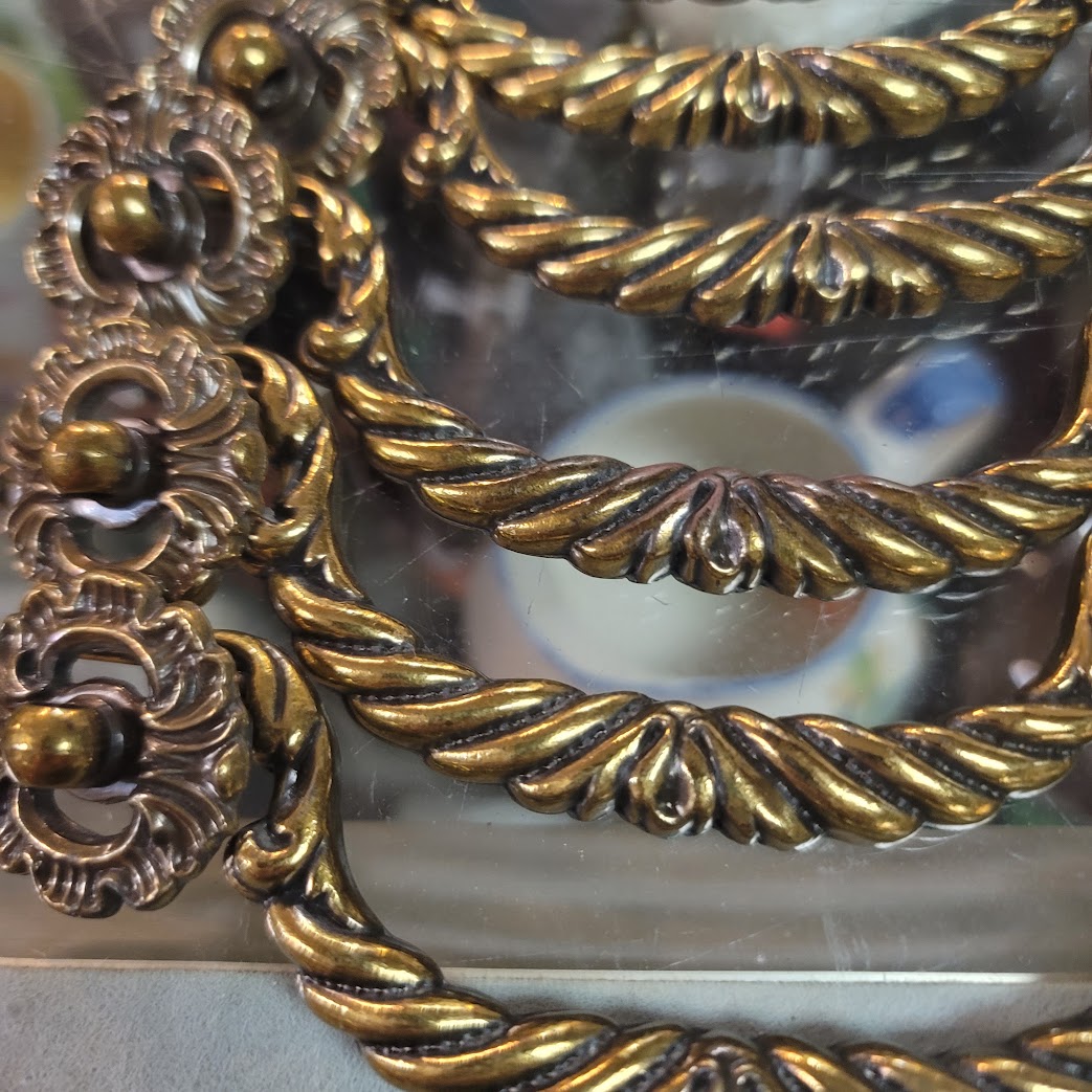 Vintage KBS 1996 Ornate Scroll Brass Cabinet Pulls Handles Set 12 Dresser Classy