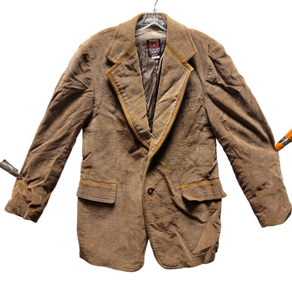 VINTAGE Brown Europe Craft Mens Coat Jacket 40 Long Wide Lapel Textured