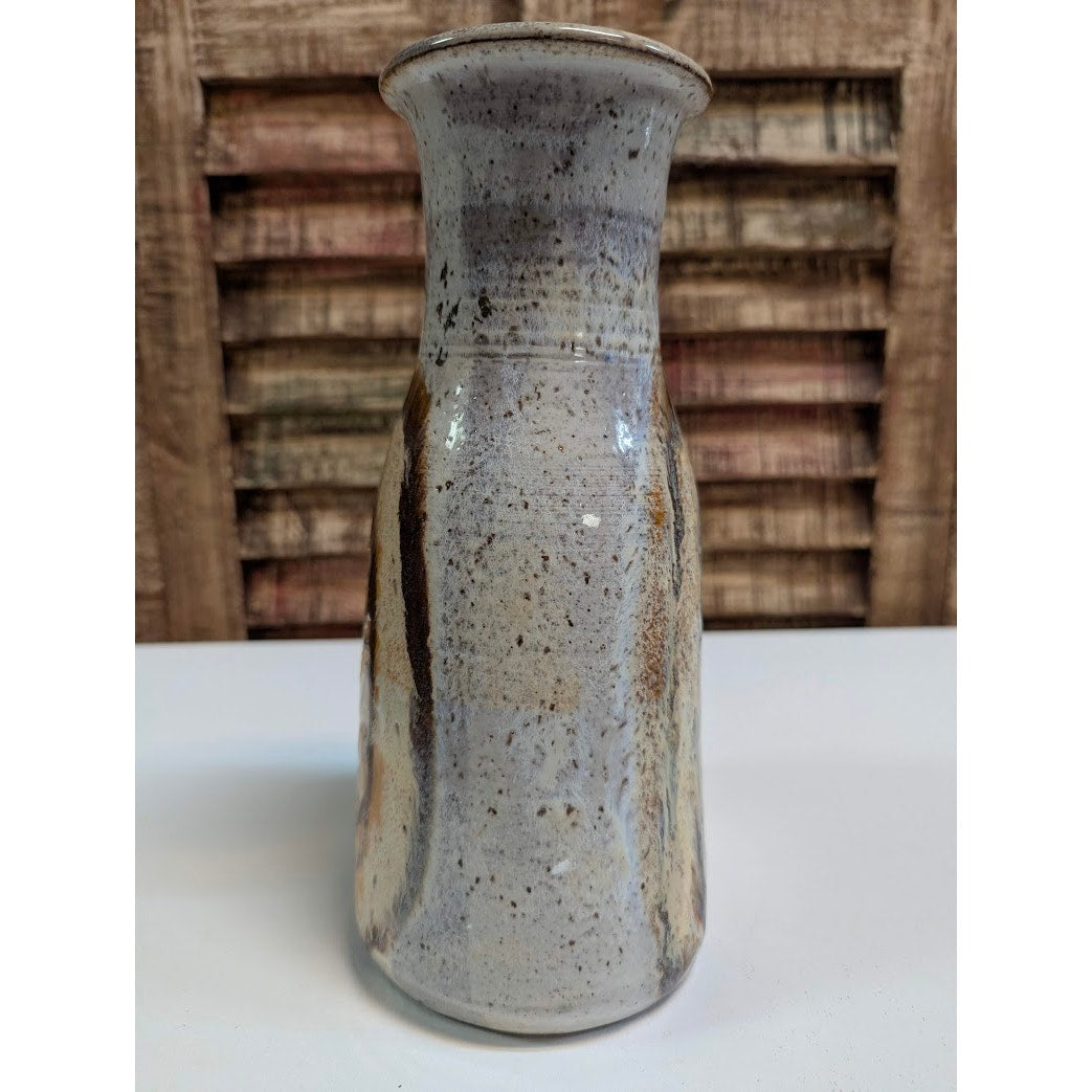 Vintage Studio Pottery Earth Tone Ceramic Bud Vase Wheat Leaf Signed