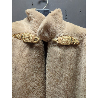 Vintage Camel Tan Faux Fur Midi Coat XL Open Front