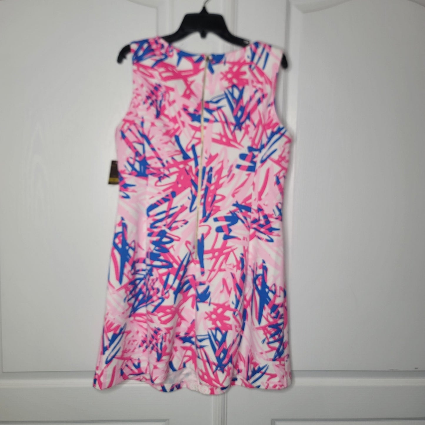 Taylor Dress Summer Sleeveless Size 14 Stretch Casual Shift Pink Blue Geometric