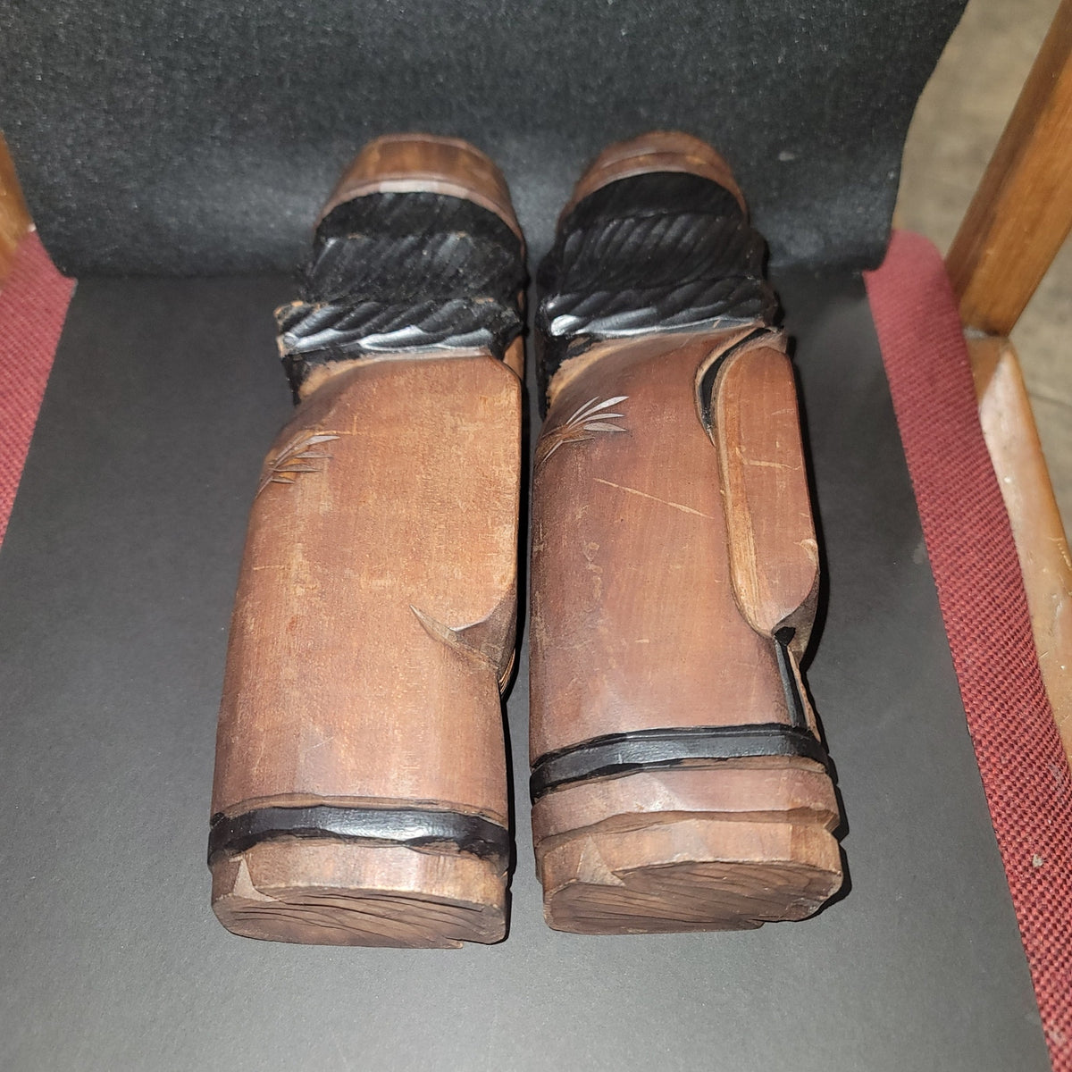 Vintage pair Japanese Wood Carved Ainu Carved Statues Hokkaido Japanese Folk Art
