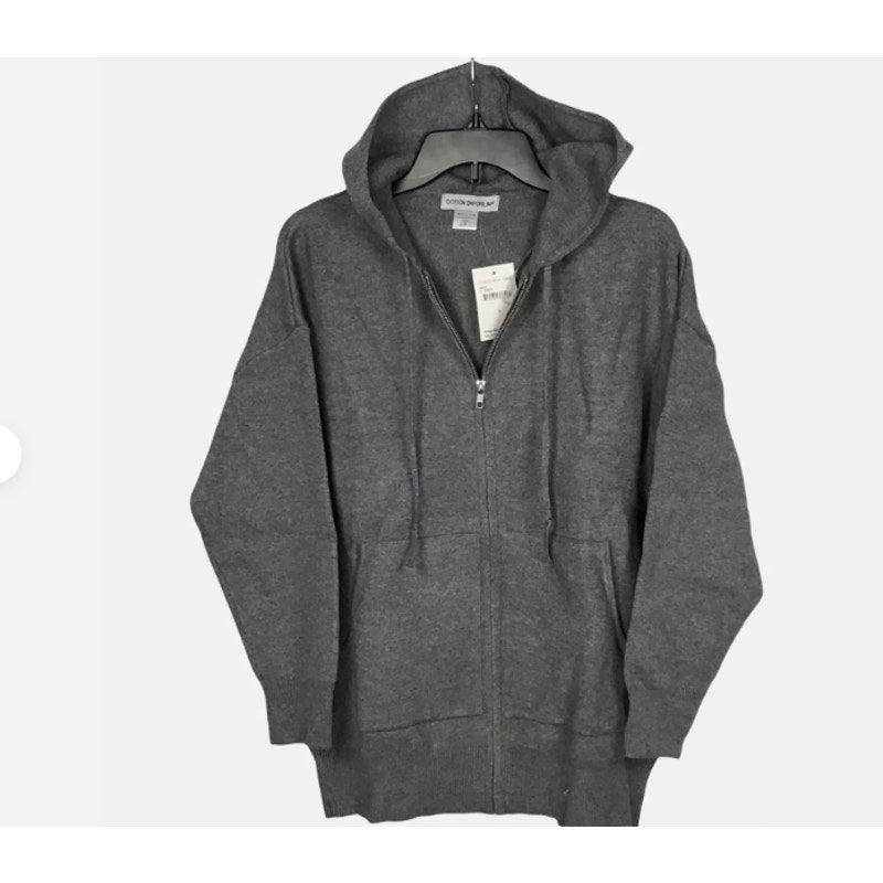 Cotton Emporium Full Zip Hooded Viscose Blend Gray Jacket GRAY $82 SMALL hoodie