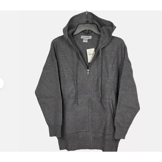 Cotton Emporium Full Zip Hooded Viscose Blend Gray Jacket GRAY $82 SMALL hoodie
