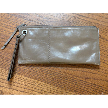 Vintage Hobo International Taupe Leather Grommet Wristlet Clutch Wallet