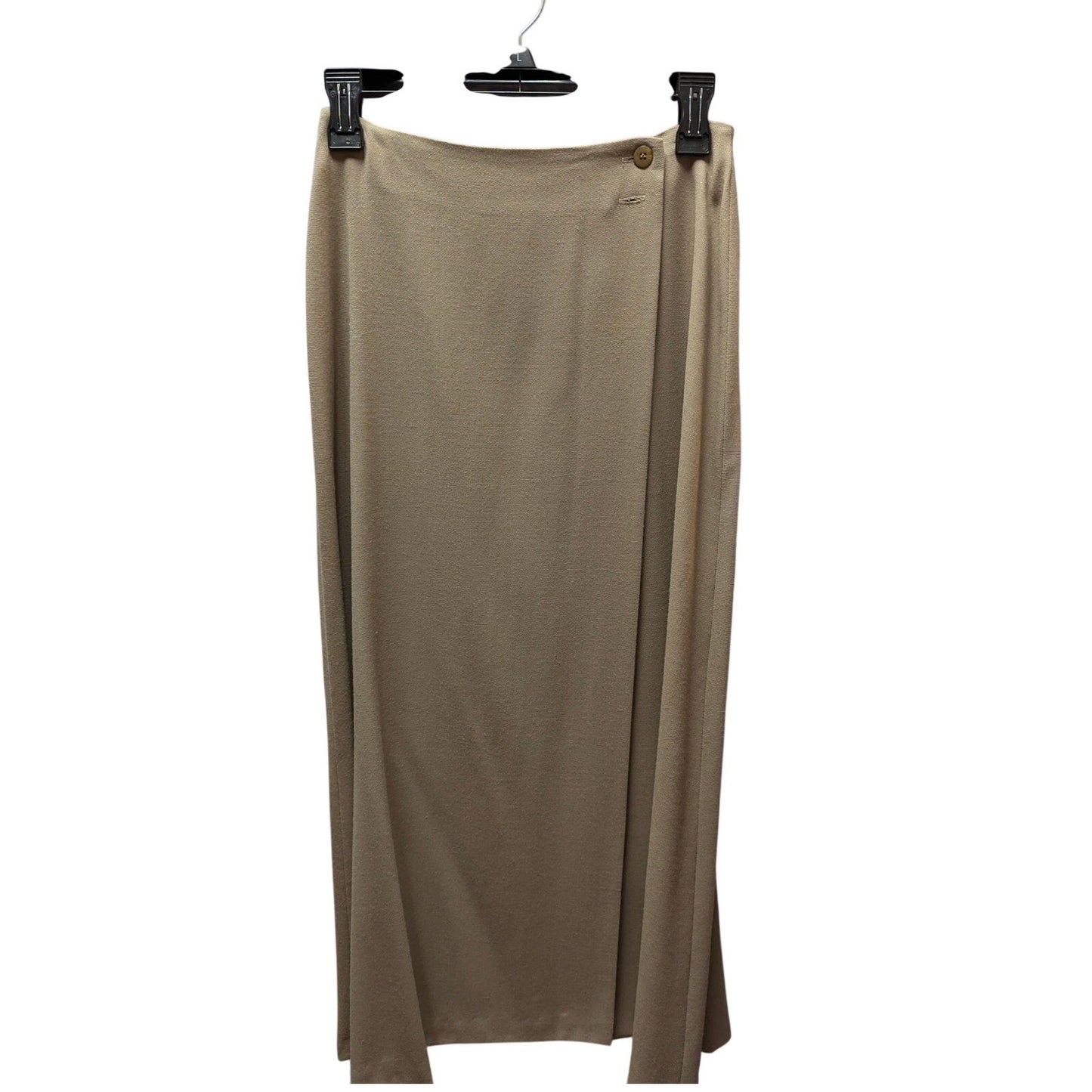Vintage Beige Wool Blend Button Flap Midi Skirt Small Quiet Luxury 90s Vintage