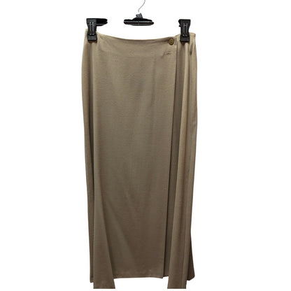 Vintage Beige Wool Blend Button Flap Midi Skirt Small Quiet Luxury 90s Vintage