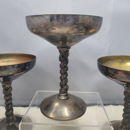 Set 6 Vintage Plator Spain Silvertone Brass Spiral Stem Baroque dark academia