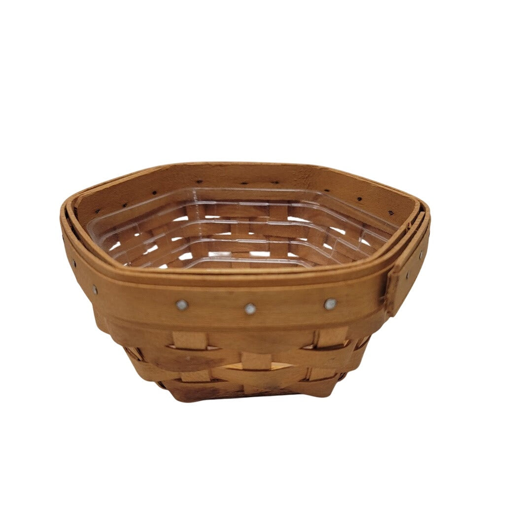 Longaberger 5.6" Vintage Wood Handwoven 2001 Basket brown small basket Liner