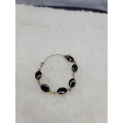 Vintage 12K Gold Filled Black Onyx Oval Link Bracelet Antique Co MidCentury Glam