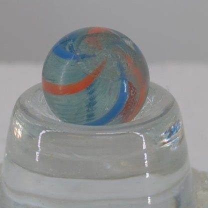 Antique German Ribbon Core Swirl Orange Blue Glass Marble 5/8" Toy Gem #BOXA4