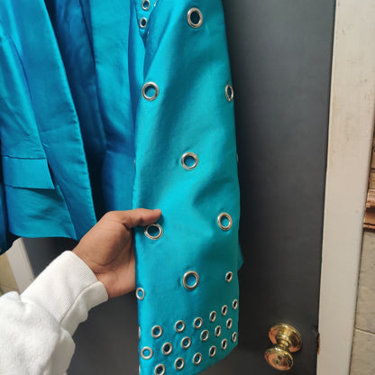 EY Boutique Teal Skirt Suit 16 Turquoise Grommet Edgy Y2K Power Dressing