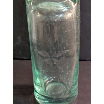 Antique Codd Neck Glass Soda Bottle Aqua Embossed Star Marble Stopper