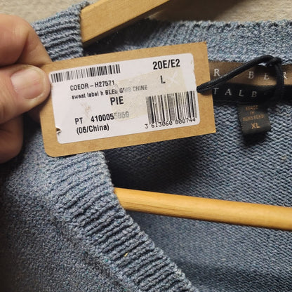 Robert Talbott Size Large Blue Sweater Silk Cotton Blend Mens VNeck Long Sleeve