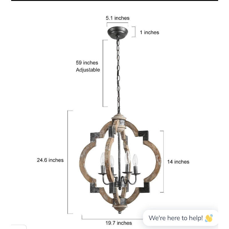 LNC Adrammelech 4-Light Small Wood Chandelier #A03556 NEW