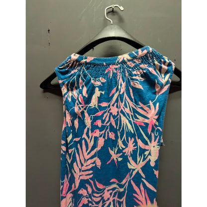 Lilly Pulitzer Essie Maxi Dress Blue Pink Floral Cotton Size Medium Resort